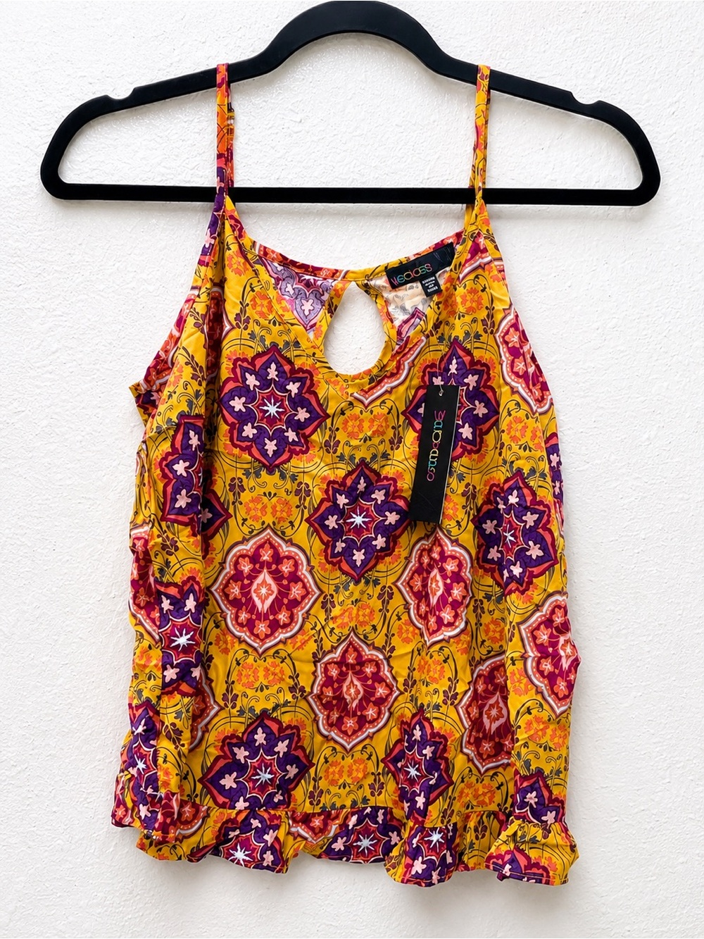 Weavers Yellow Multicolor Printed Keyhole Cami